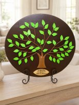 Engraved Family Tree Oval Plaque with Hand Painted Green Leaves